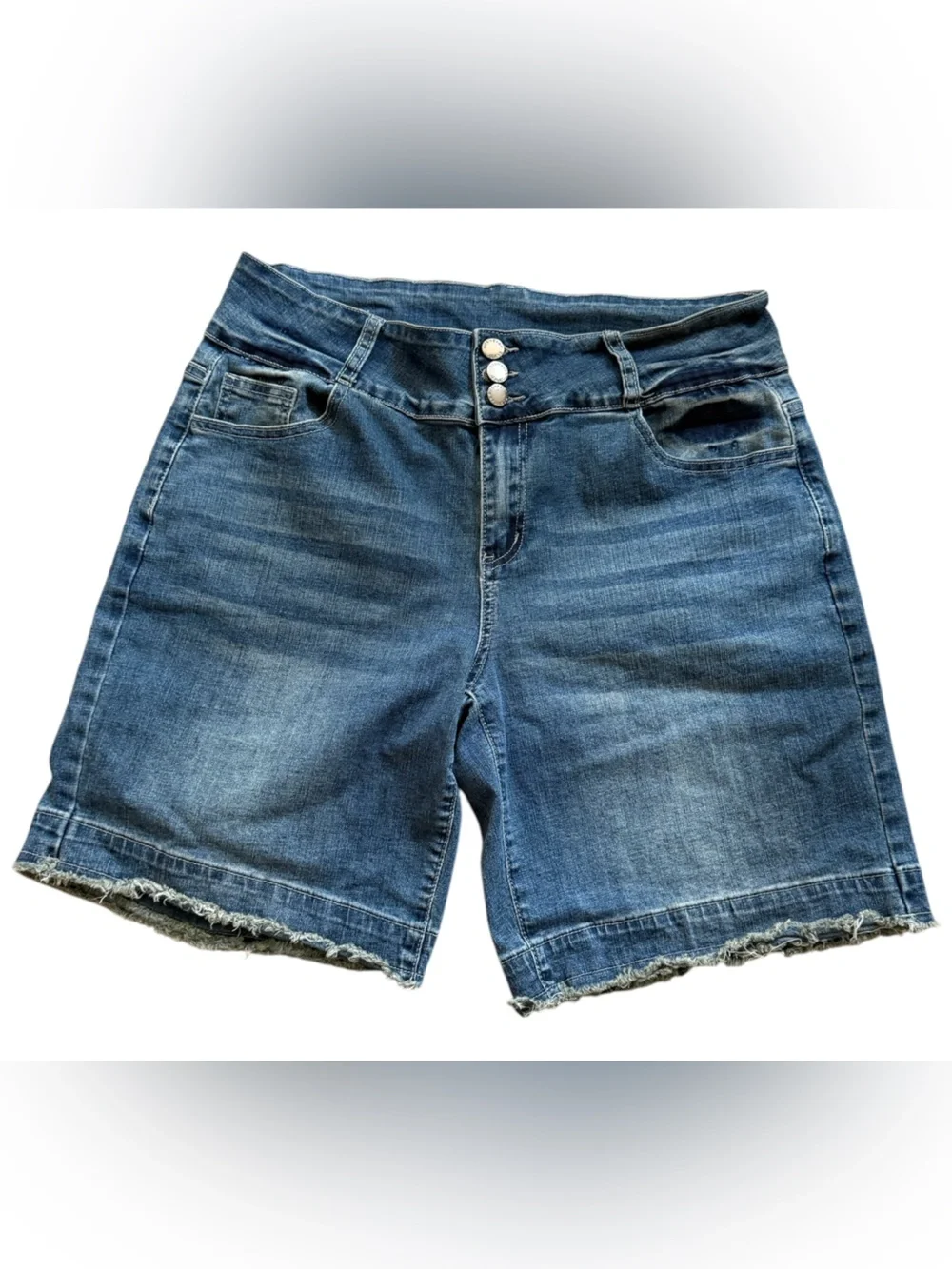roswear Women's Stretchy Wide Leg High Waisted Frayed Hem Long Jean Shorts Sz XL